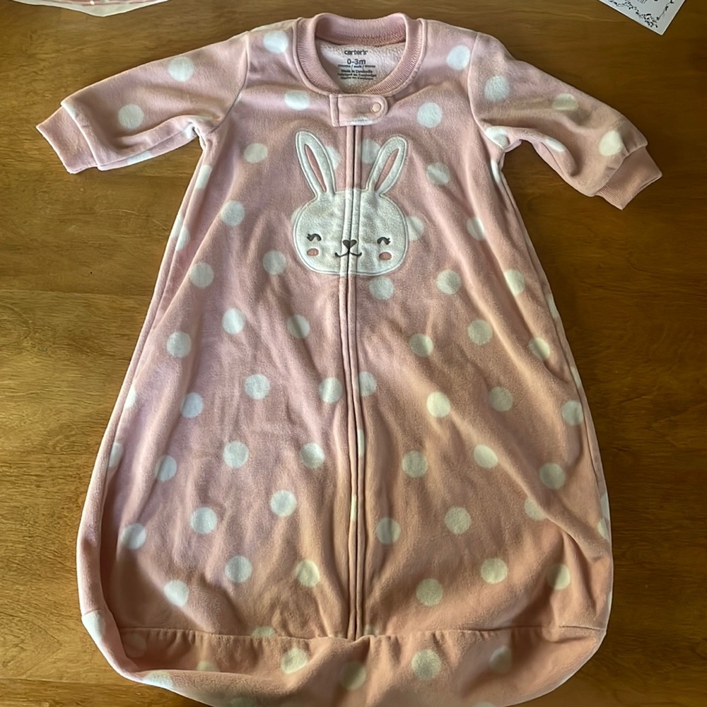 Pink & White Polka Dot Bunny Fleece Sleep Bag/sack